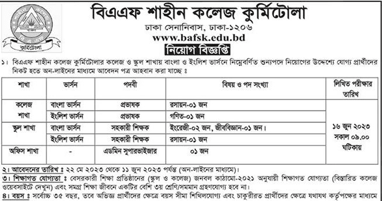 BAF Shaheen College Job Circular 2026 - Chakrir Mela
